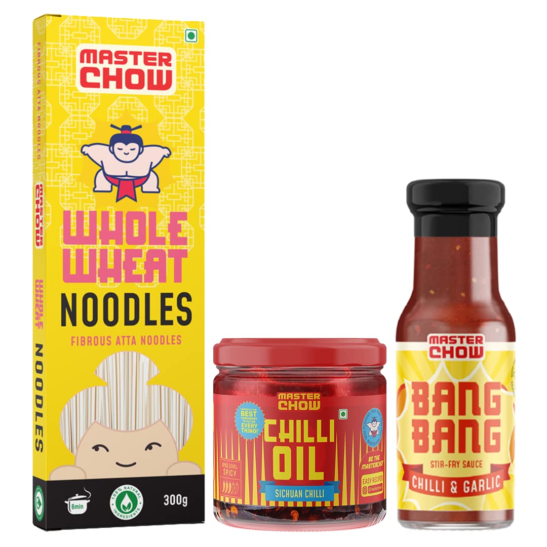 Whole wheat noodle kit with chilli oil and stir-fry sauce