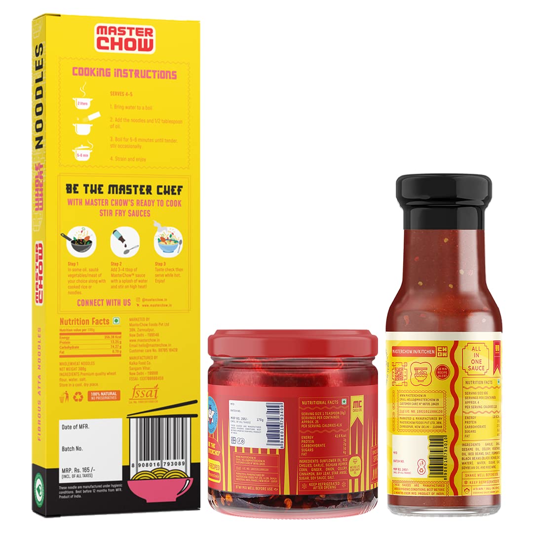 MasterChow Sizzling Oil Noodle Pack - Spicy & Crunchy Chilli Oil Dip with Healthy Whole Wheat Noodles & Bang Bang Chilli Garlic Stir-Fry Cooking Sauce – view 2