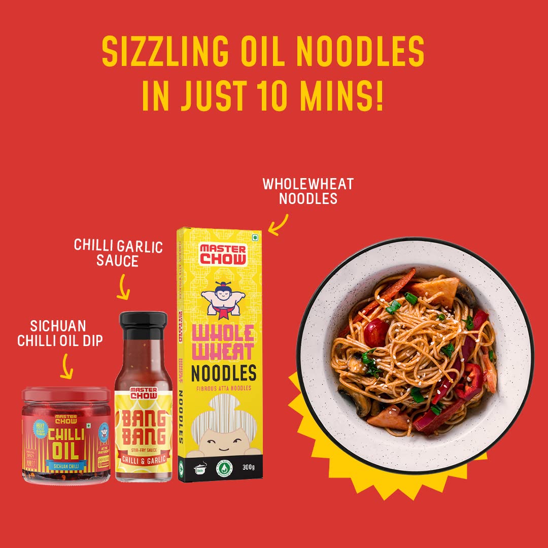 MasterChow Sizzling Oil Noodle Pack - Spicy & Crunchy Chilli Oil Dip with Healthy Whole Wheat Noodles & Bang Bang Chilli Garlic Stir-Fry Cooking Sauce – view 4
