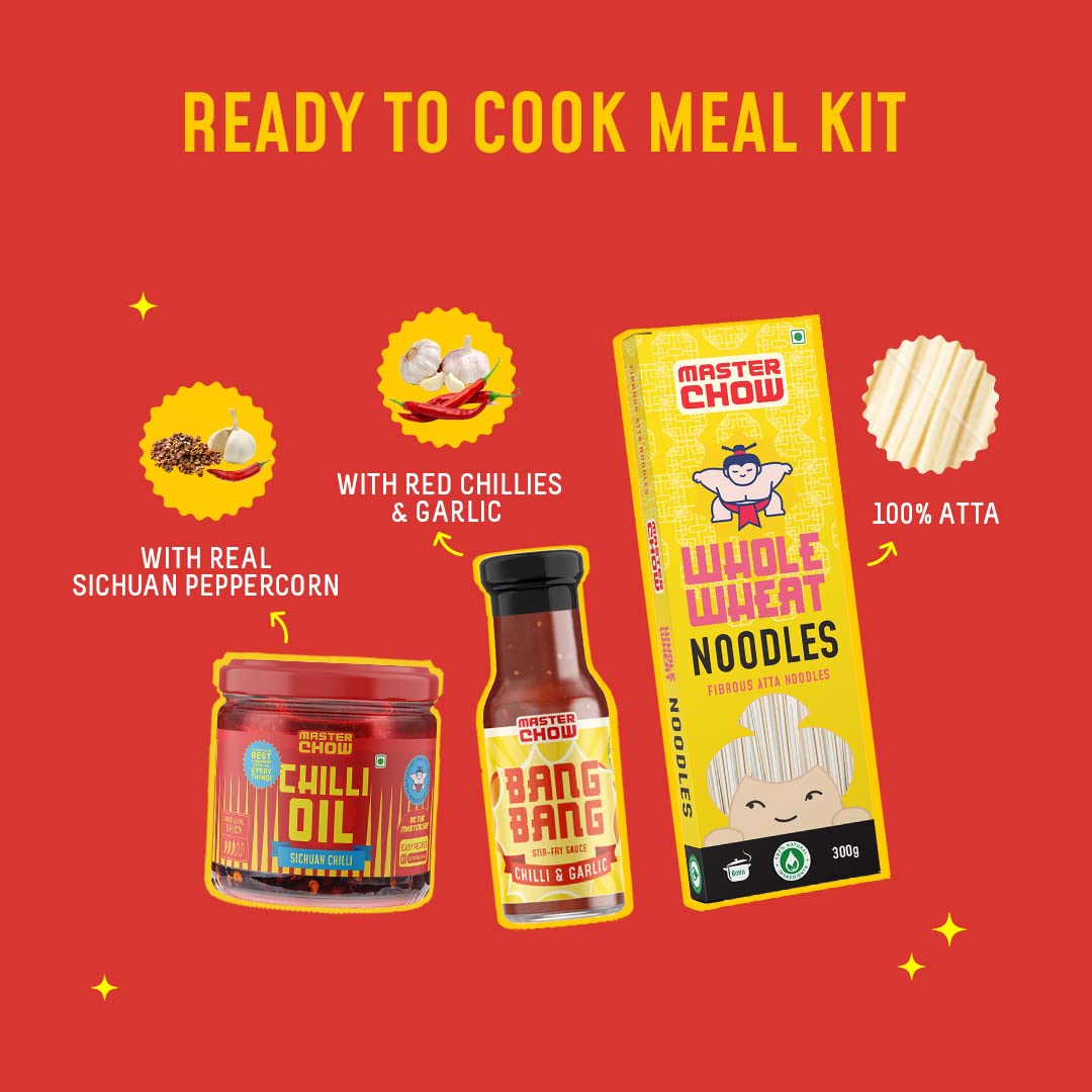 MasterChow Sizzling Oil Noodle Pack - Spicy & Crunchy Chilli Oil Dip with Healthy Whole Wheat Noodles & Bang Bang Chilli Garlic Stir-Fry Cooking Sauce – view 6