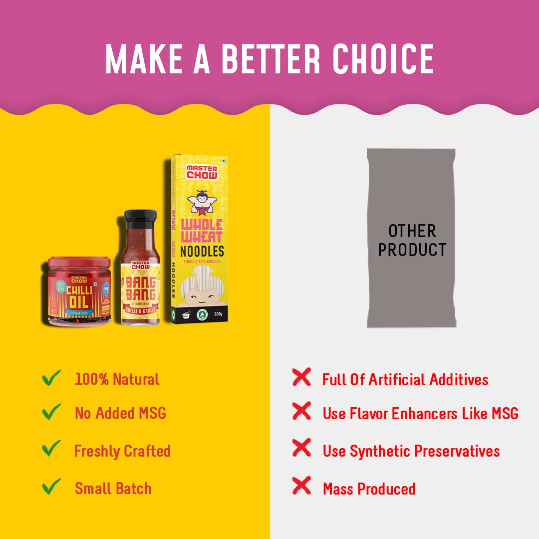 MasterChow Sizzling Oil Noodle Pack - Spicy & Crunchy Chilli Oil Dip with Healthy Whole Wheat Noodles & Bang Bang Chilli Garlic Stir-Fry Cooking Sauce – view 7