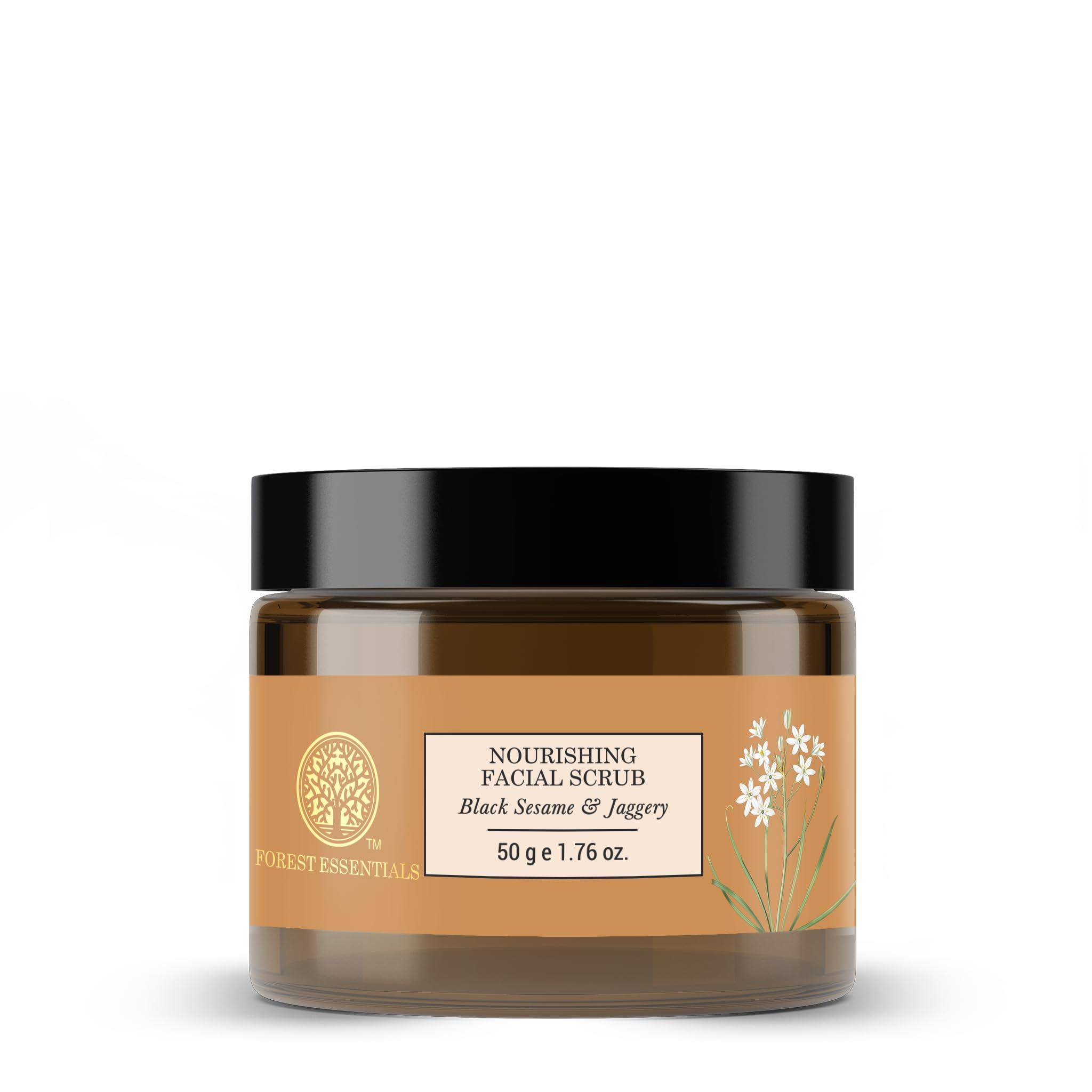 Jar of nourishing black sesame and jaggery facial scrub