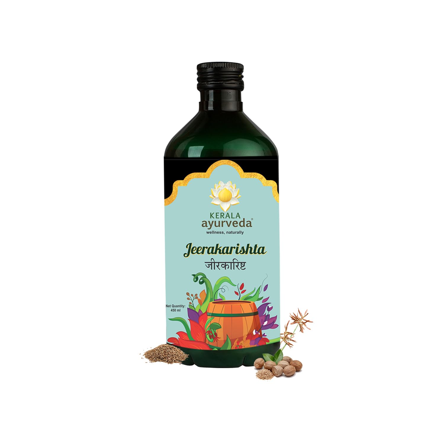 Bottle of Kerala Ayurveda Jeerakarishta ayurvedic postpartum digestive tonic