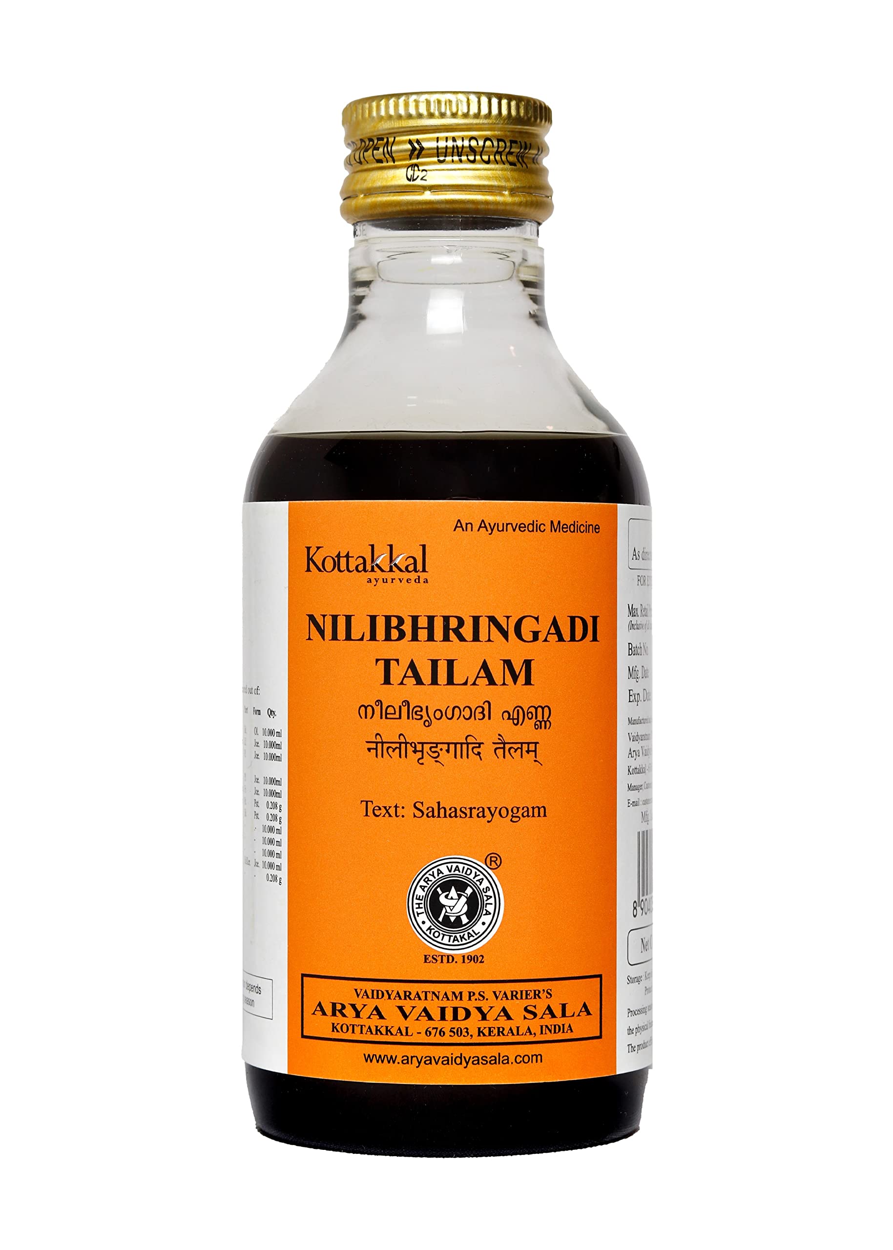 Kottakkal Ayurveda herbal Nilibhringadi Tailam hair oil 200 ml pack