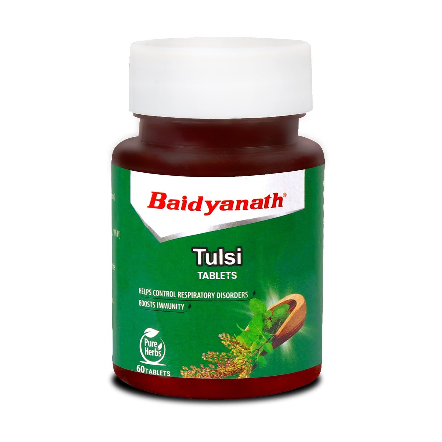 Front view of Baidyanath Tulsi Tablets 60-count bottle