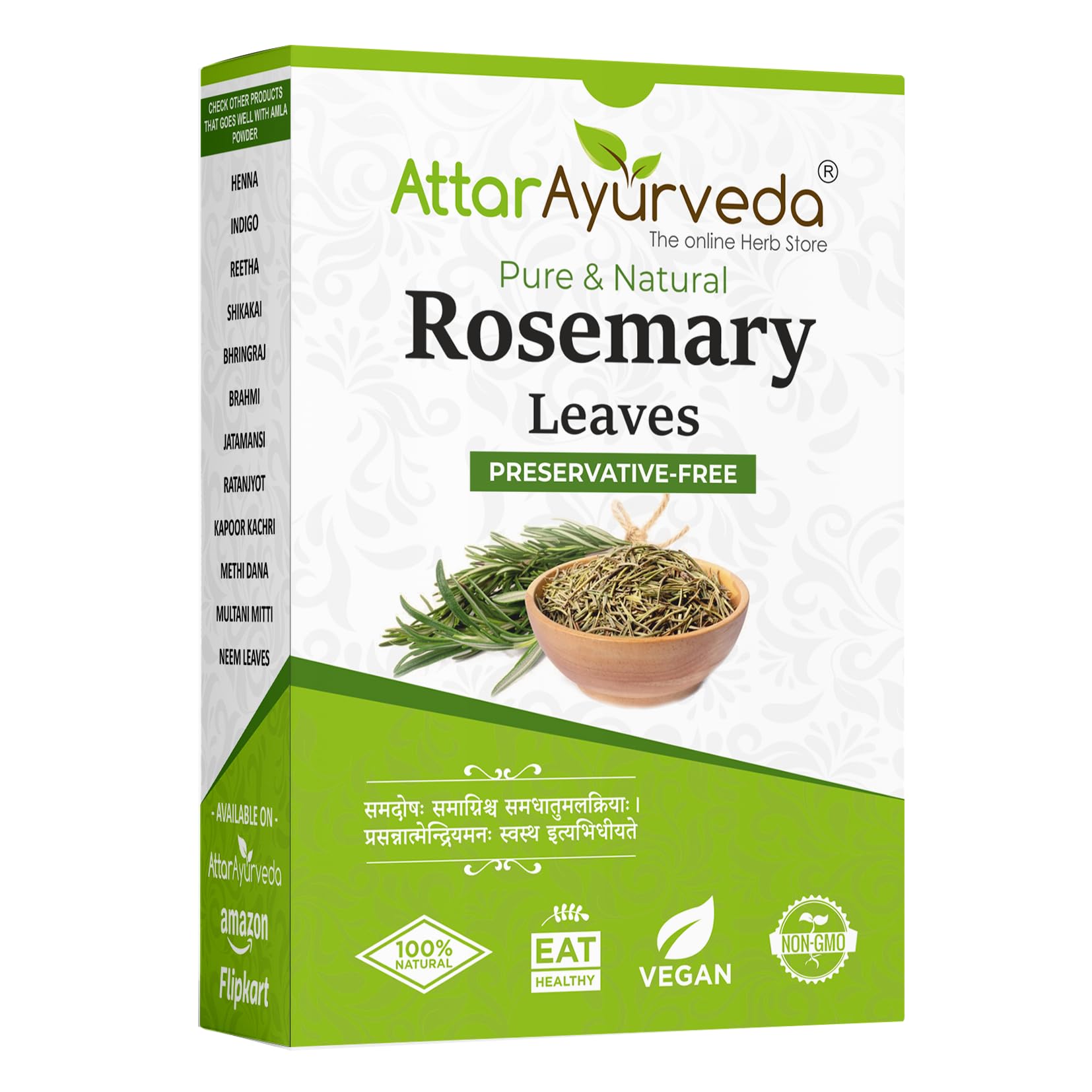 Pack of dried rosemary leaves for hair-care preparation