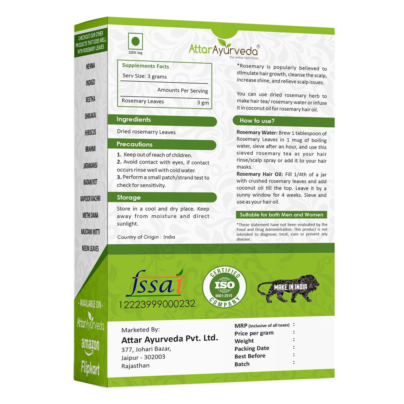 Attar Ayurveda Rosemary leaves for Hair growth 100 grams – view 2