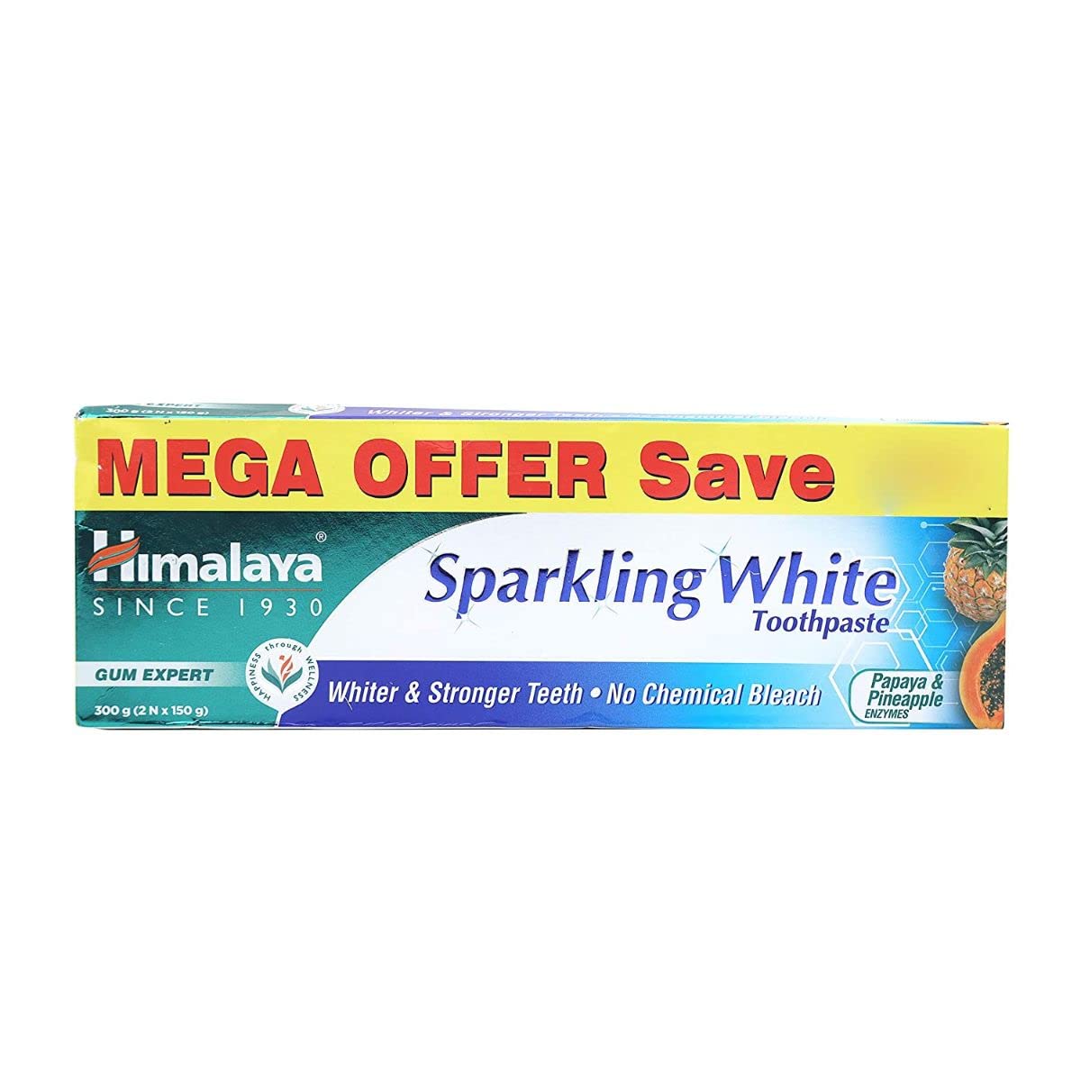 Two tubes of Himalaya Sparkling White whitening toothpaste