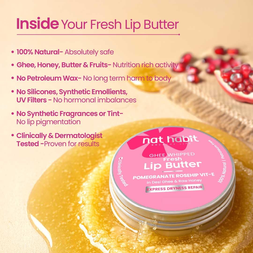 Nat Habit Lip Balm Fresh Infused Pomegranate Rose Lip Butter With Desi Ghee & Raw Honey For Lip Pigmentation, Lightening, Dark And Chapped Lips (8gm) (Pack of 2) – view 5