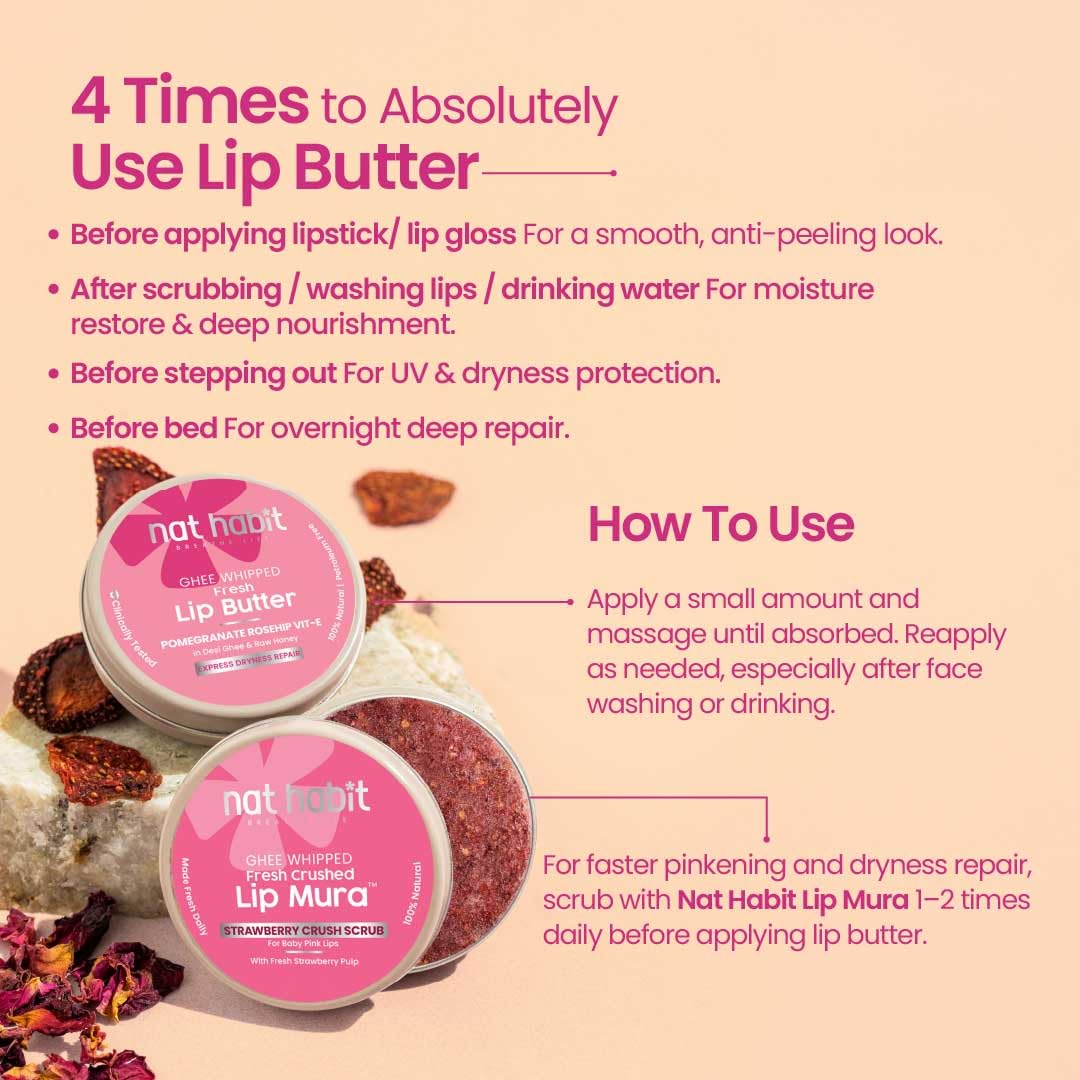 Nat Habit Lip Balm Fresh Infused Pomegranate Rose Lip Butter With Desi Ghee & Raw Honey For Lip Pigmentation, Lightening, Dark And Chapped Lips (8gm) (Pack of 2) – view 8