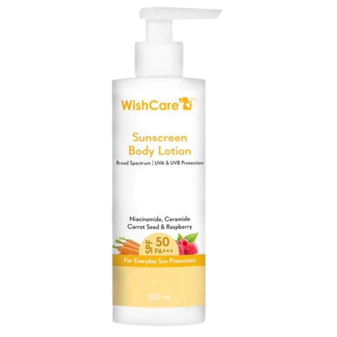 WishCare body sunscreen lotion bottle with SPF 50 PA+++ label