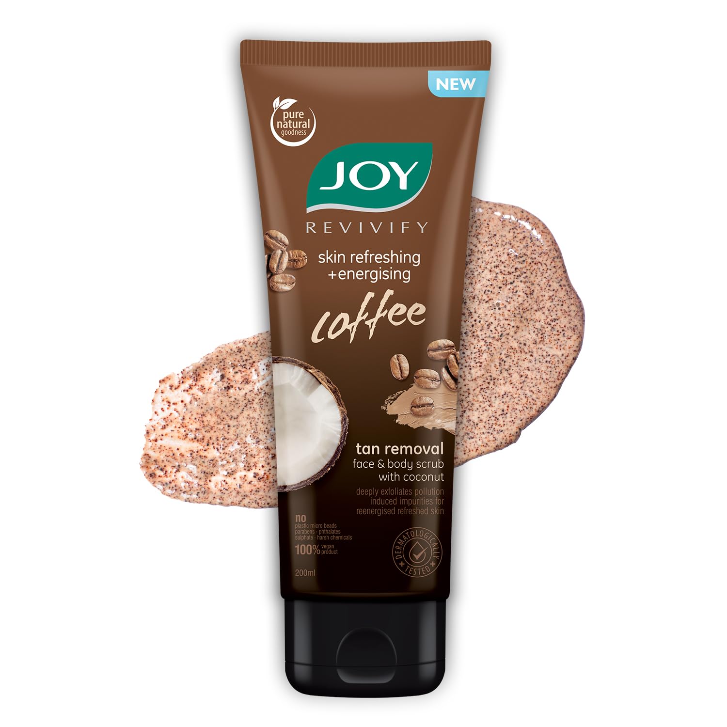 Joy exfoliating coffee scrub tube for face and body care