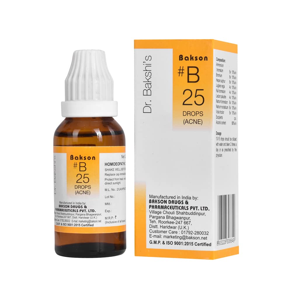 Bakson's homoeopathy B 25 acne drops 30 ml bottle