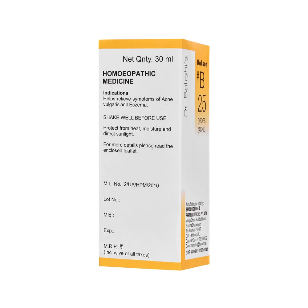 Dr. Bakshi's BAKSON'S HOMOEOPATHY # B 25 Acne Drops (30 ml) – view 2