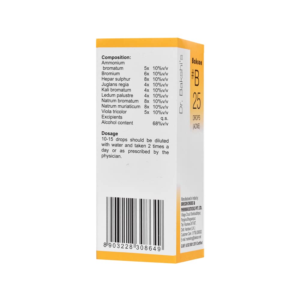 Dr. Bakshi's BAKSON'S HOMOEOPATHY # B 25 Acne Drops (30 ml) – view 3