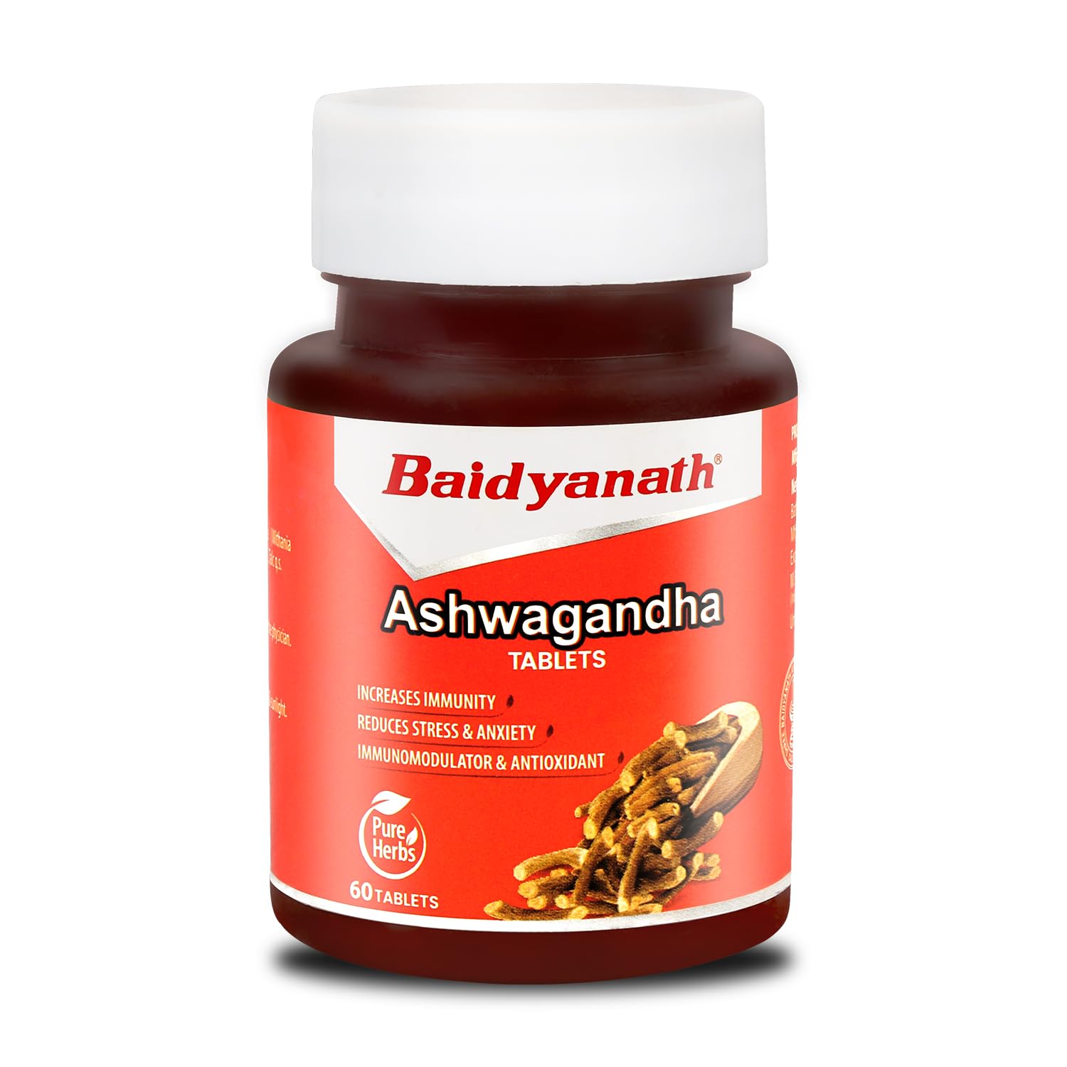 Bottle of Baidyanath Ayurved Ashwagandha vegetarian tablets, 60 count