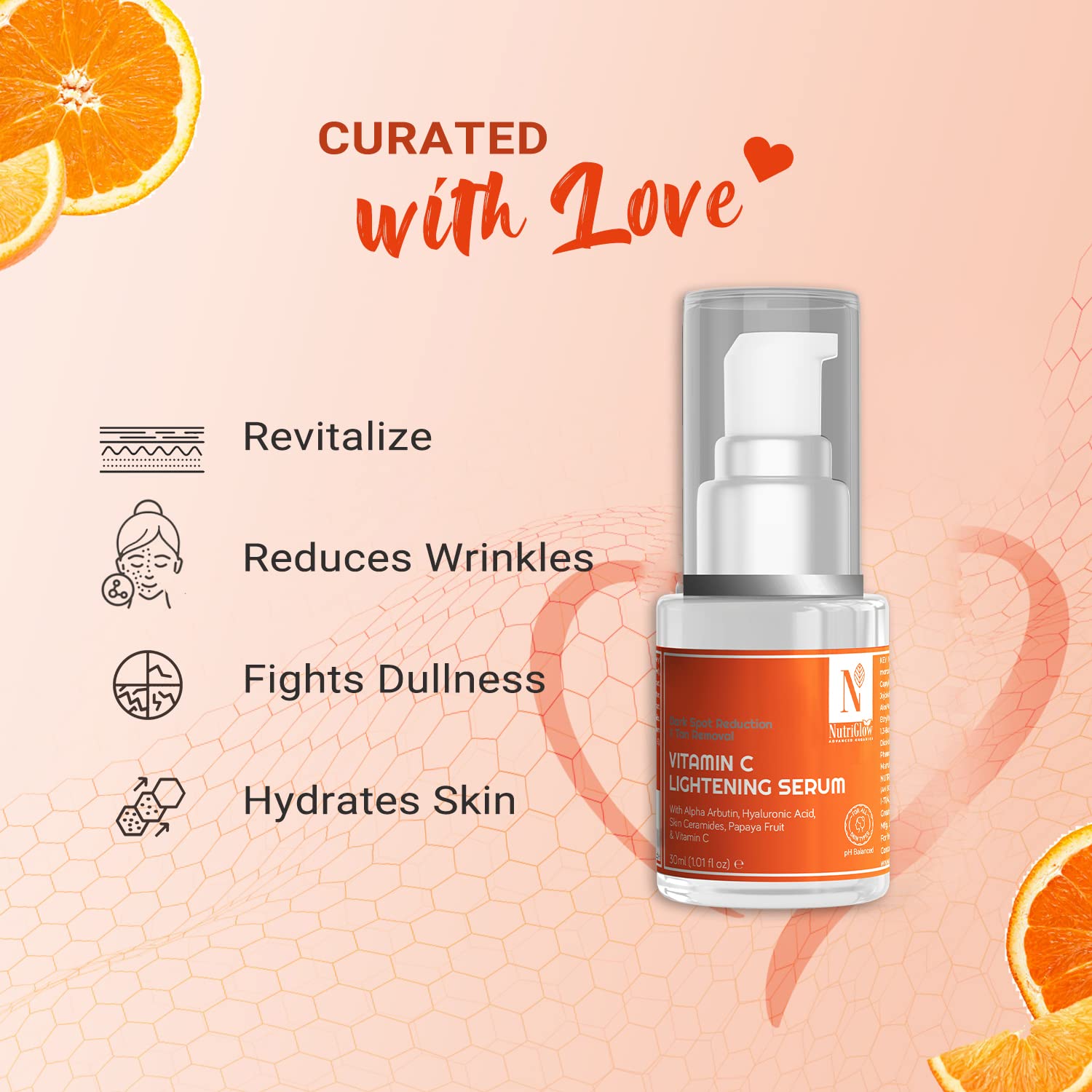NutriGlow Advanced Organics Vitamin C Serum with Hyaluronic Acid - 30ml – view 7