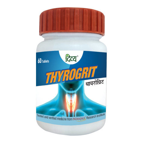 Front view of Patanjali Divya Thyrogrit tablet pack