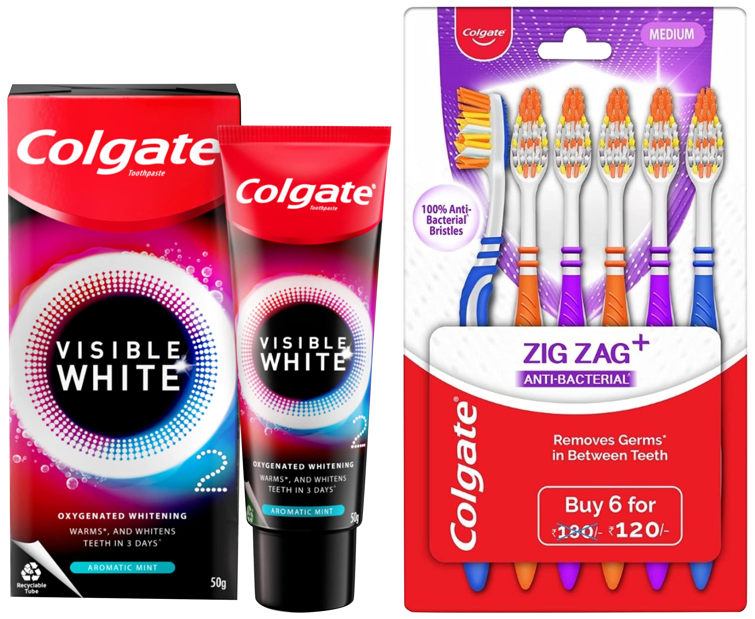 Colgate whitening toothpaste and ZigZag toothbrushes bundle pack