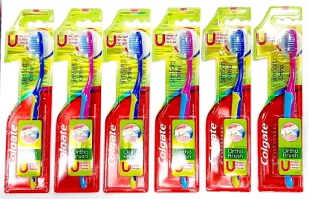 Six Colgate Slim Soft adult toothbrushes with soft bristles