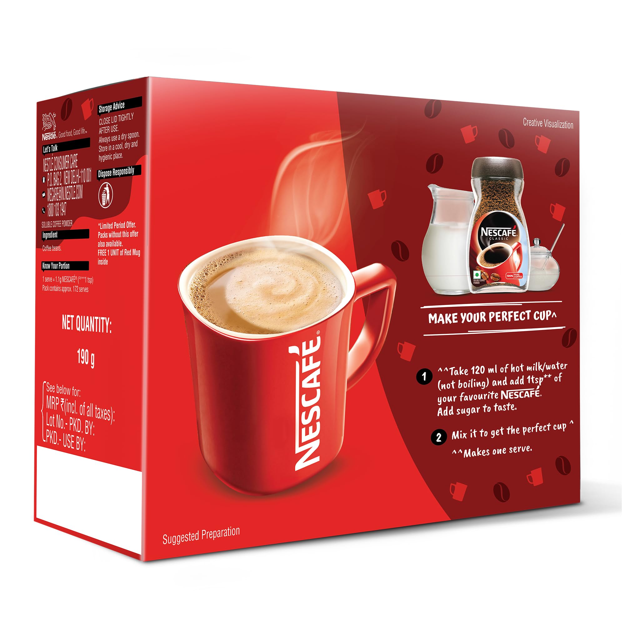 NESCAFE Classic Instant Coffee Powder with a FREE Red Mug, 190g – view 2