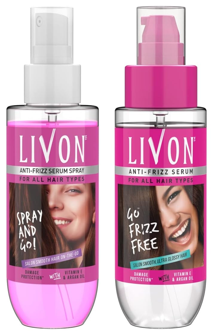 Two Livon hair serums for smooth glossy frizz free styling
