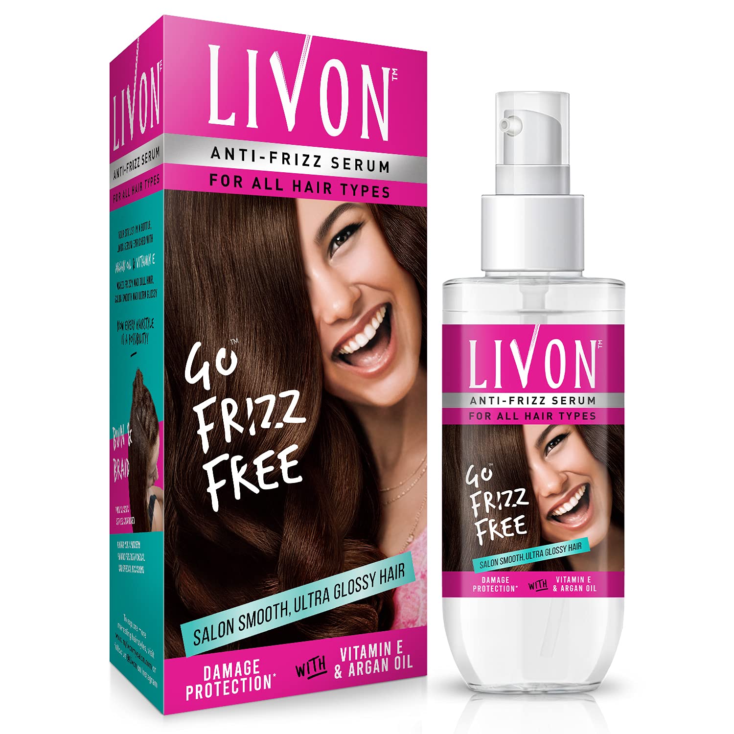 Livon Serum for Women for All Hair Types,For Frizz-free, Smooth & Glossy Hair, 50 ml and Livon Shake & Spray Serum for Women,For Frizz-free, Glossy Hair on-the-go,With Argan Oil & Vitamin B, 50 ml – view 2