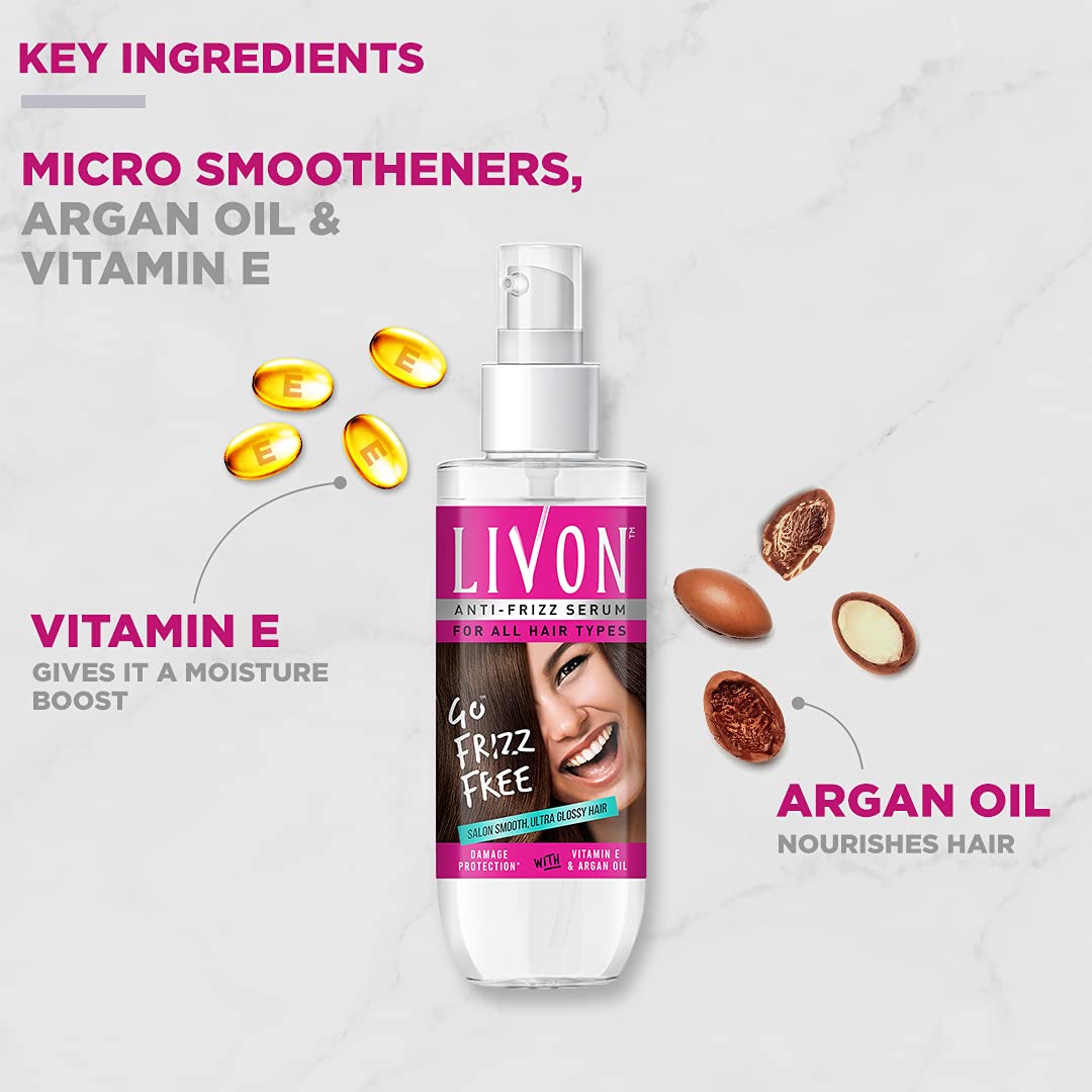 Livon Serum for Women for All Hair Types,For Frizz-free, Smooth & Glossy Hair, 50 ml and Livon Shake & Spray Serum for Women,For Frizz-free, Glossy Hair on-the-go,With Argan Oil & Vitamin B, 50 ml – view 4