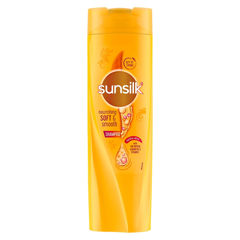Sunsilk smoothing shampoo bottle with Flowy Silk Smooth label