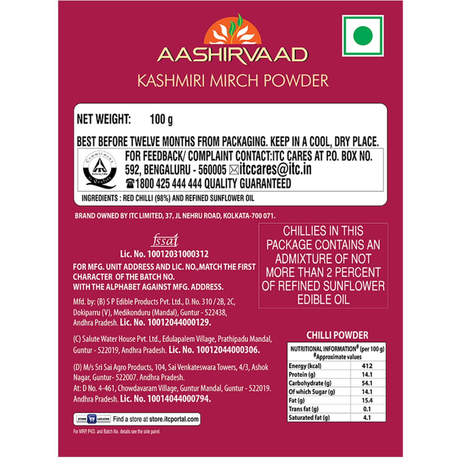 Aashirvaad Kashmiri Mirch - 100g & Aashirvaad Svasti Pure Cow Ghee, 1L PET – view 3
