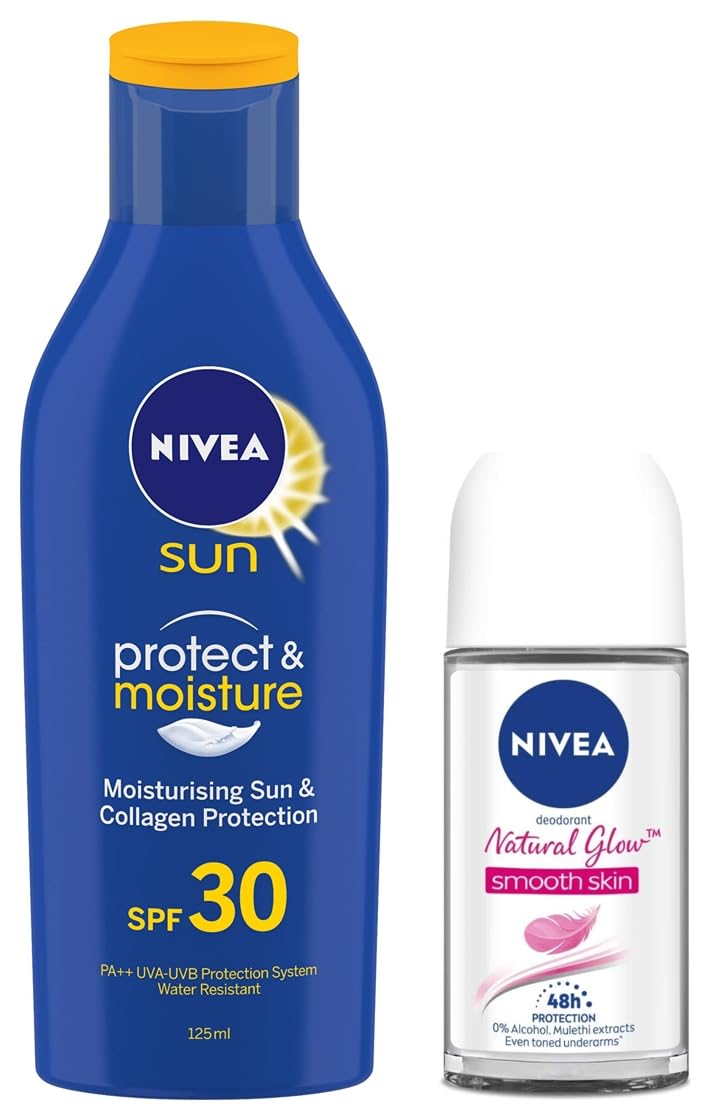 Nivea Deodorant Roll On, Whitening Smooth Skin For Women, 50ml & Sun, Moisturising Lotion, SPF 30, 125ml – view 1