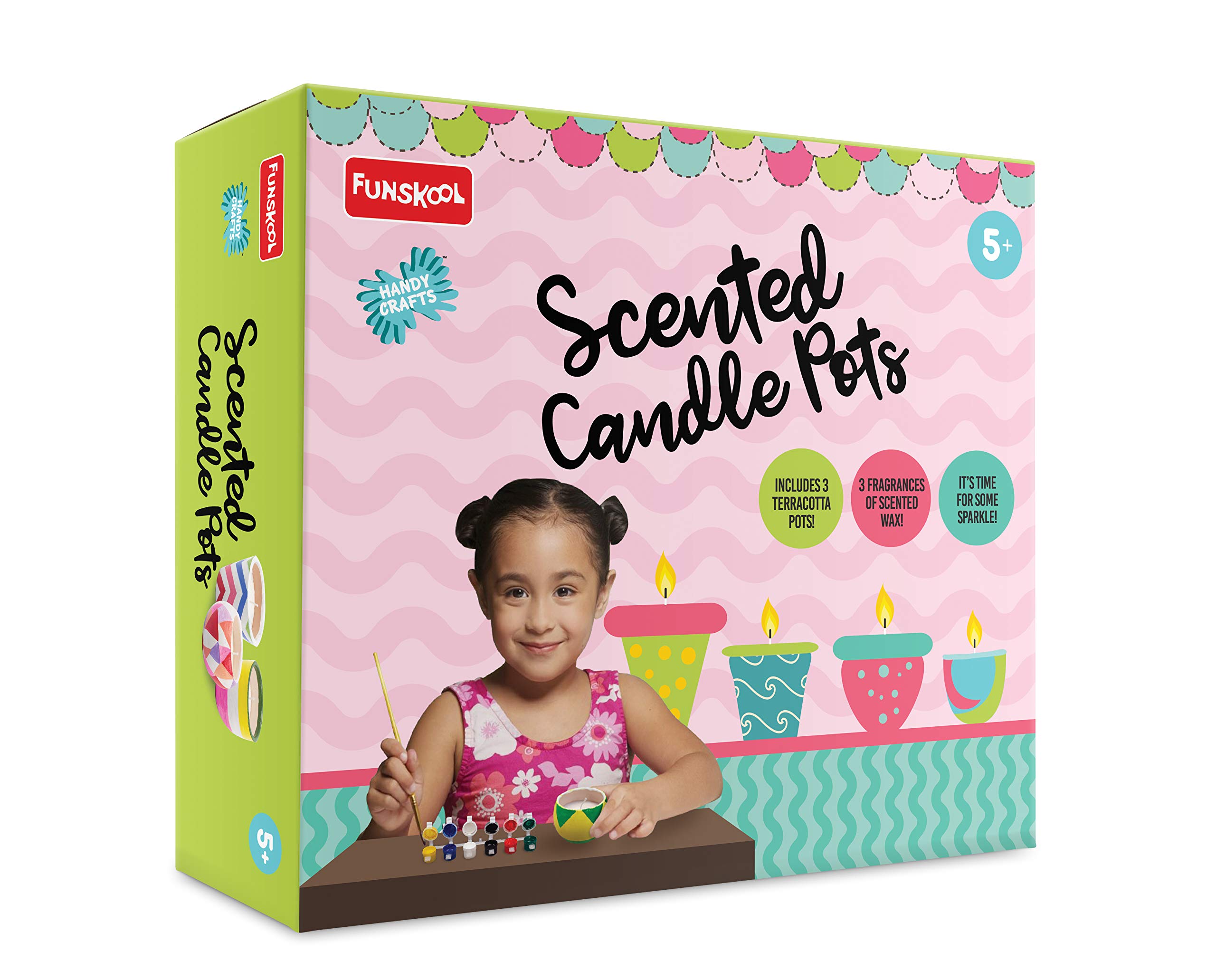 Funskool candle craft kit with scented wax and terracotta pots