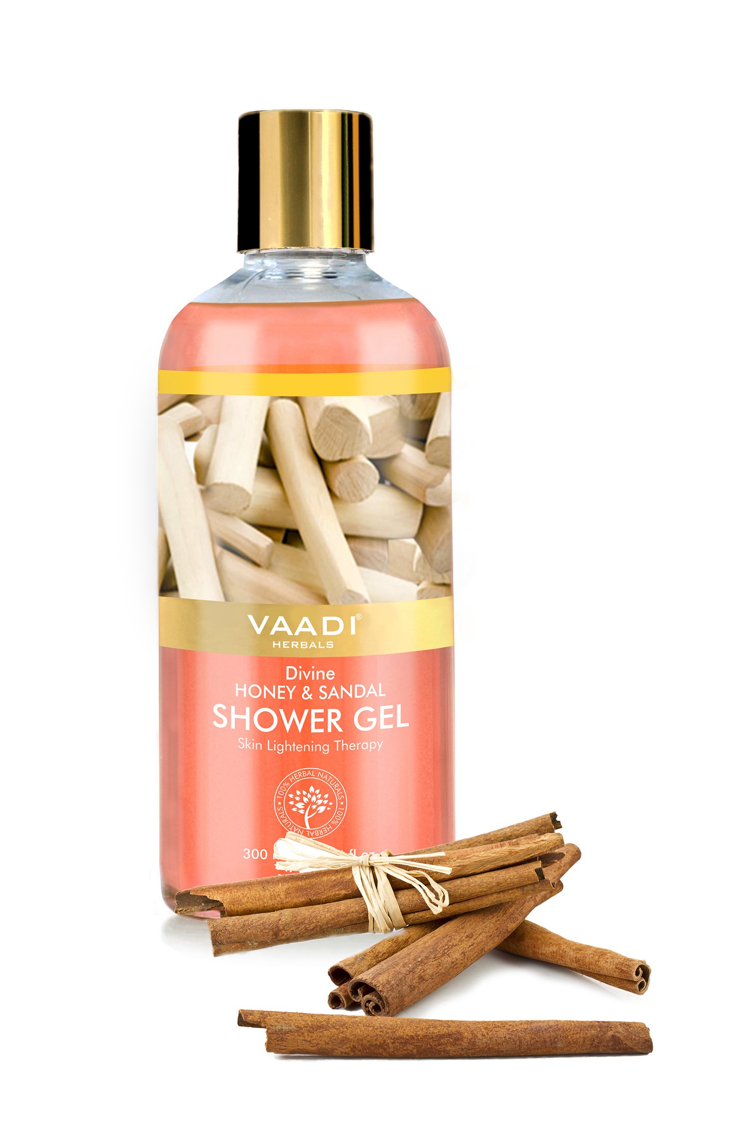 Front view of Vaadi Herbals honey and sandal shower gel