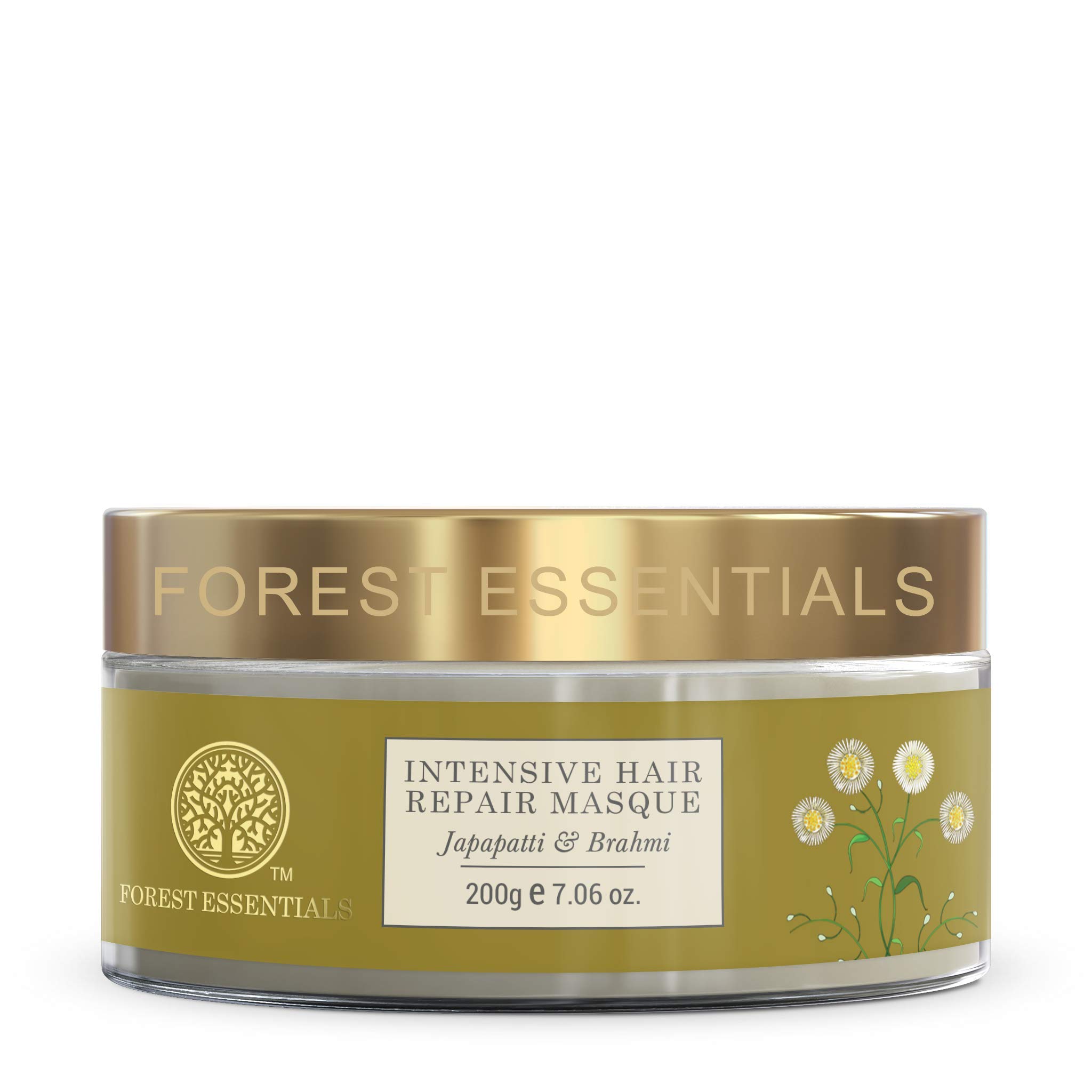 Forest Essentials hair masque jar for frizz, dryness, and damage