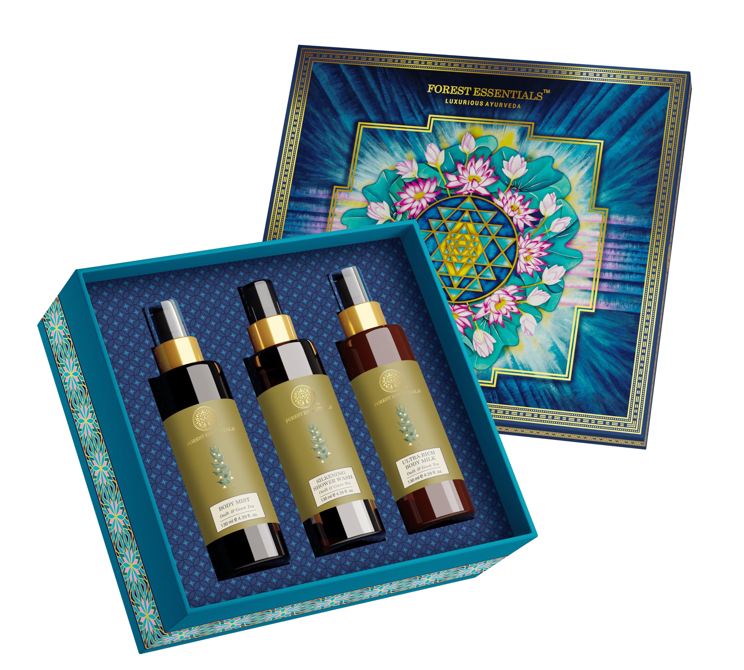 Forest Essentials body care gift box in Oudh and Green Tea