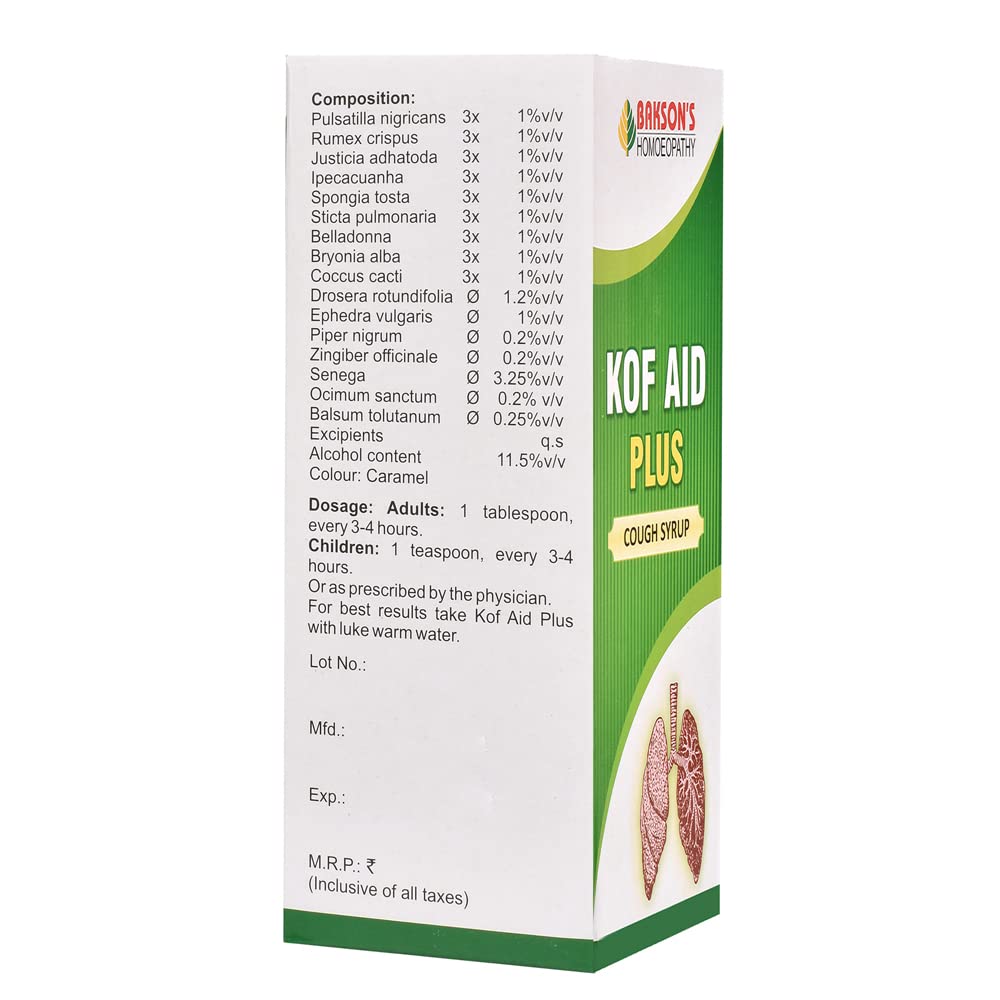 Dr. Bakshi's BAKSON'S HOMOEOPATHY Kof Aid Plus Syrup (450ml) – view 3