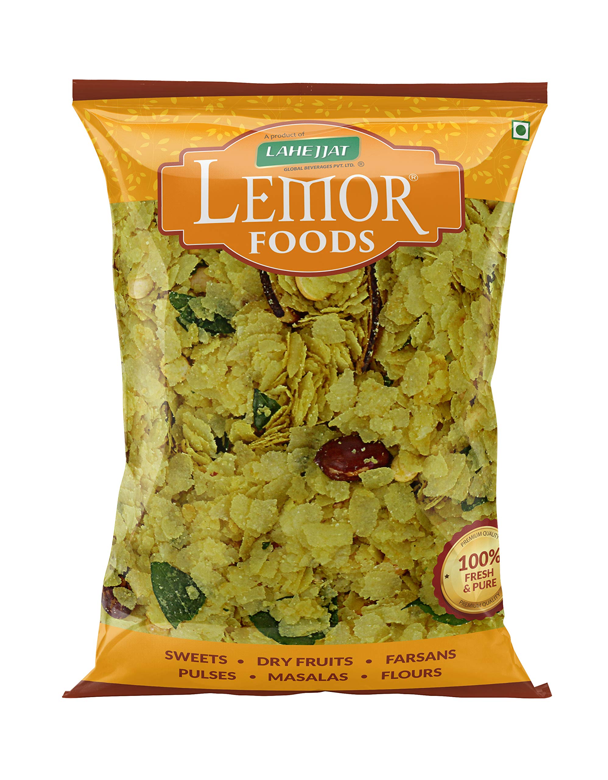 Two-pouch pack of LEMOR nylon chivda Indian namkeen snack