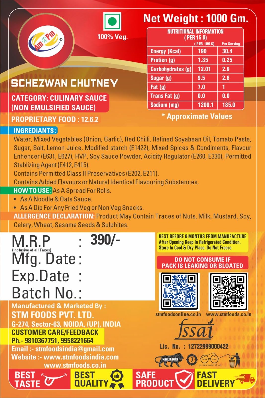 Am 2 Pm - Schezwan Chutney Fresh Ingredients Spicy Chinese Stir-Fry Schezwan Sauce Dipping Sauce - 1Kg – view 4