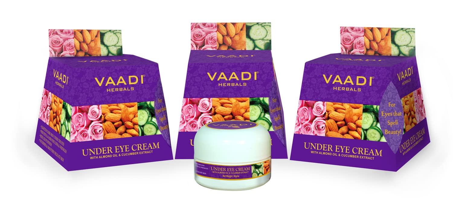 Vaadi Herbals Under Eye Cream, Almond Oil and Cucumber Extract, 30g x 3