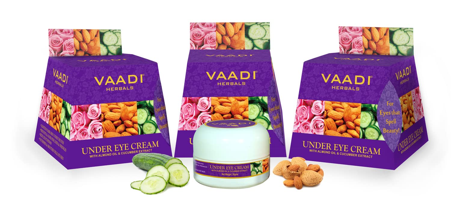 Vaadi Herbals Under Eye Cream, Almond Oil and Cucumber Extract, 30g x 3 – view 2
