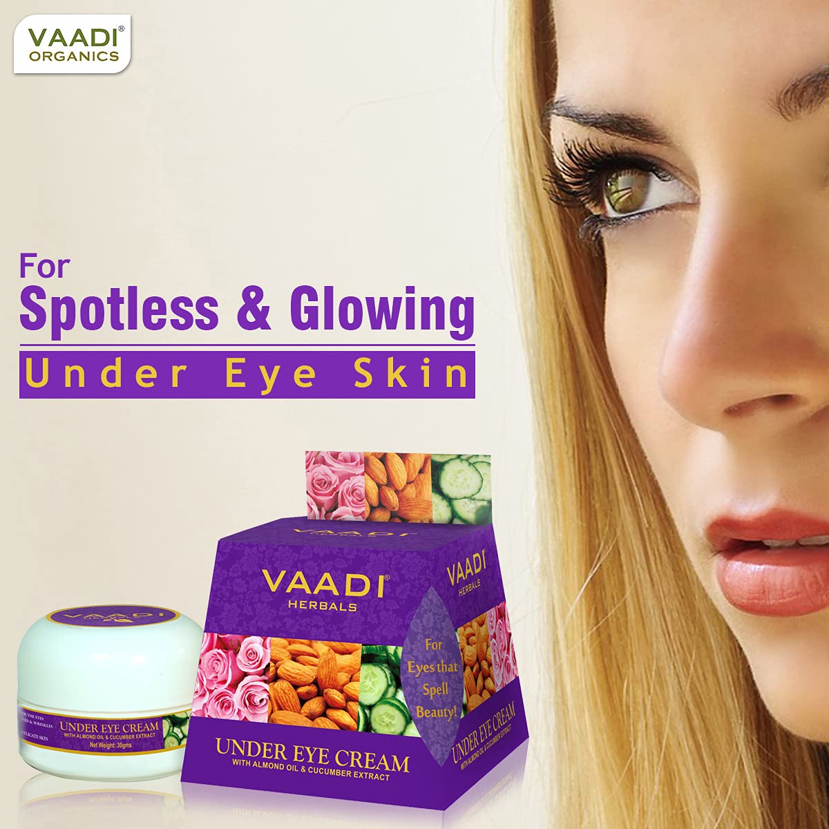 Vaadi Herbals Under Eye Cream, Almond Oil and Cucumber Extract, 30g x 3 – view 4