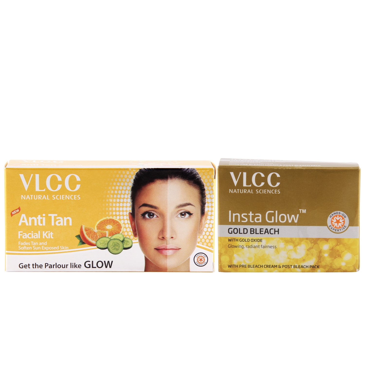 Front pack of VLCC facial kit and Insta Glow bleach combo