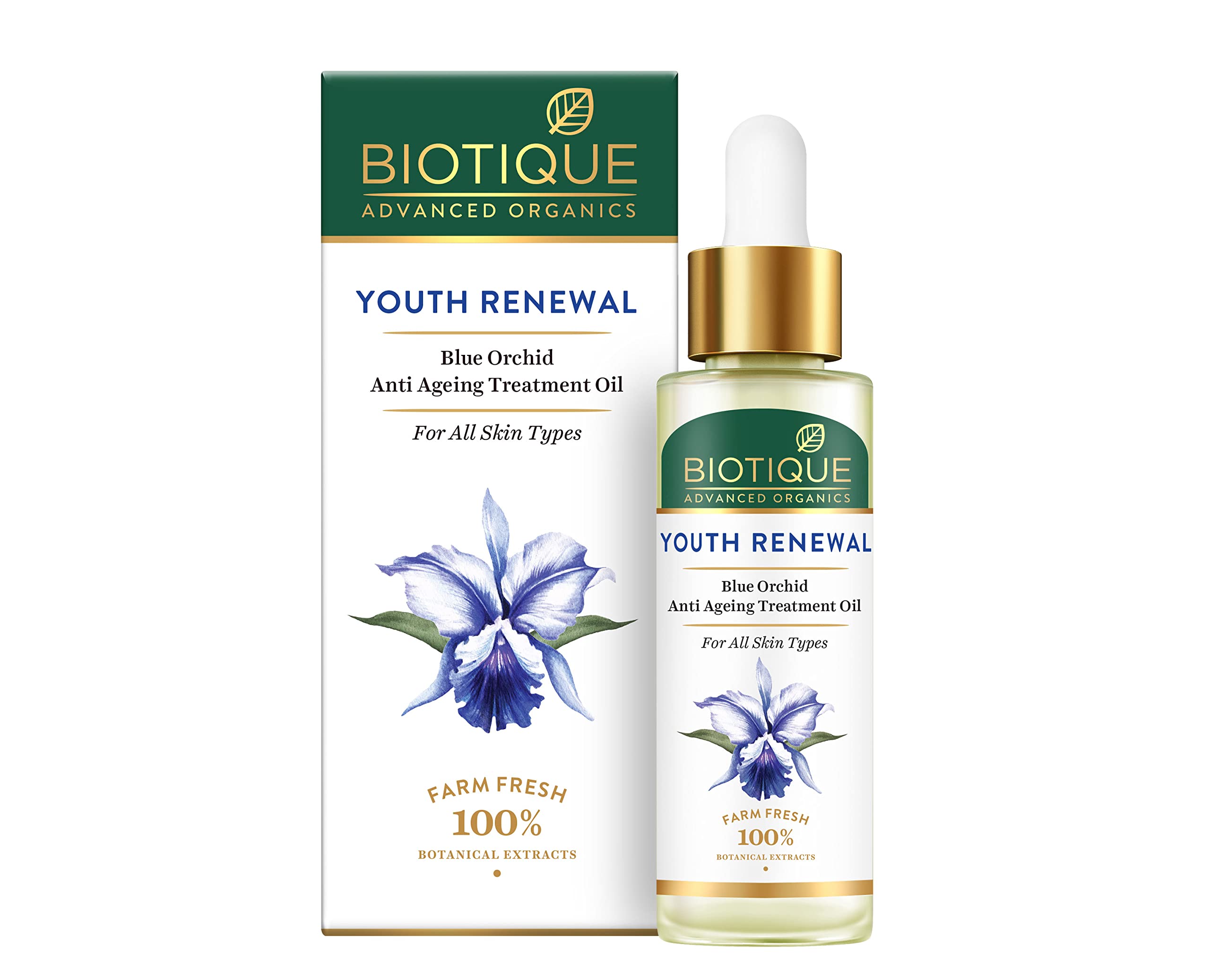 Biotique face oil with blue orchid in 30 ml bottle