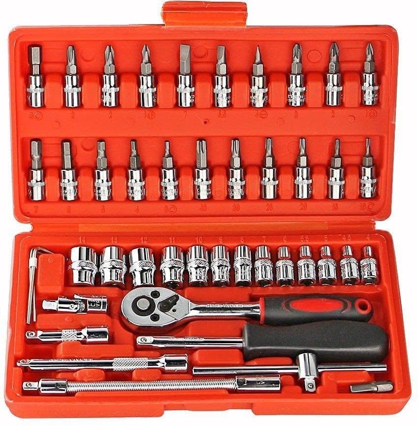 Chrome vanadium home tool kit with ratchet and sockets