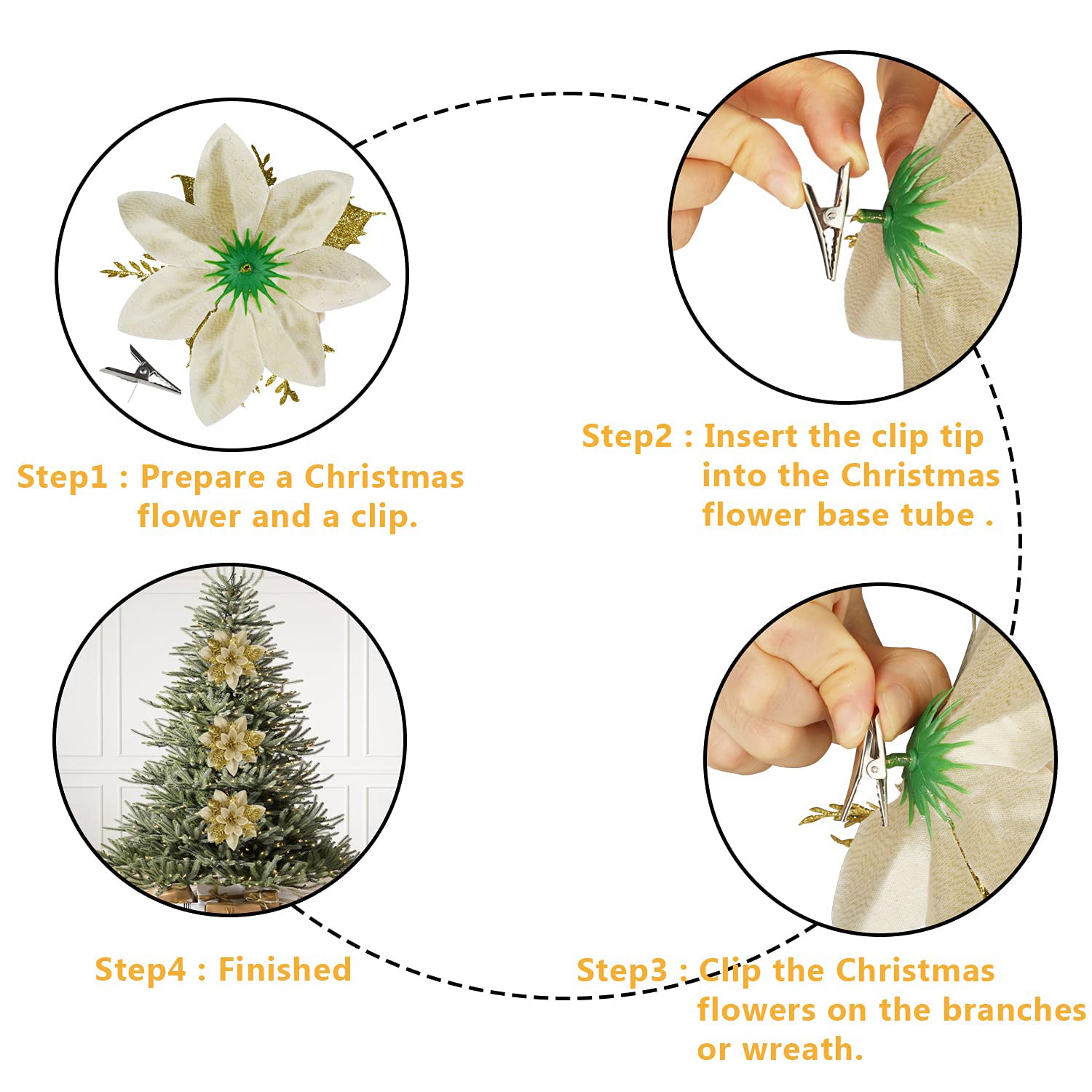 BAOTUJIA 12Pcs Christmas Poinsettias Flowers Decoration Artificial Flowers for Christmas Tree Ornaments Suitable for Home Christmas Decorations Xmas Tree Decorations Items Wreath Making, Gold – view 3