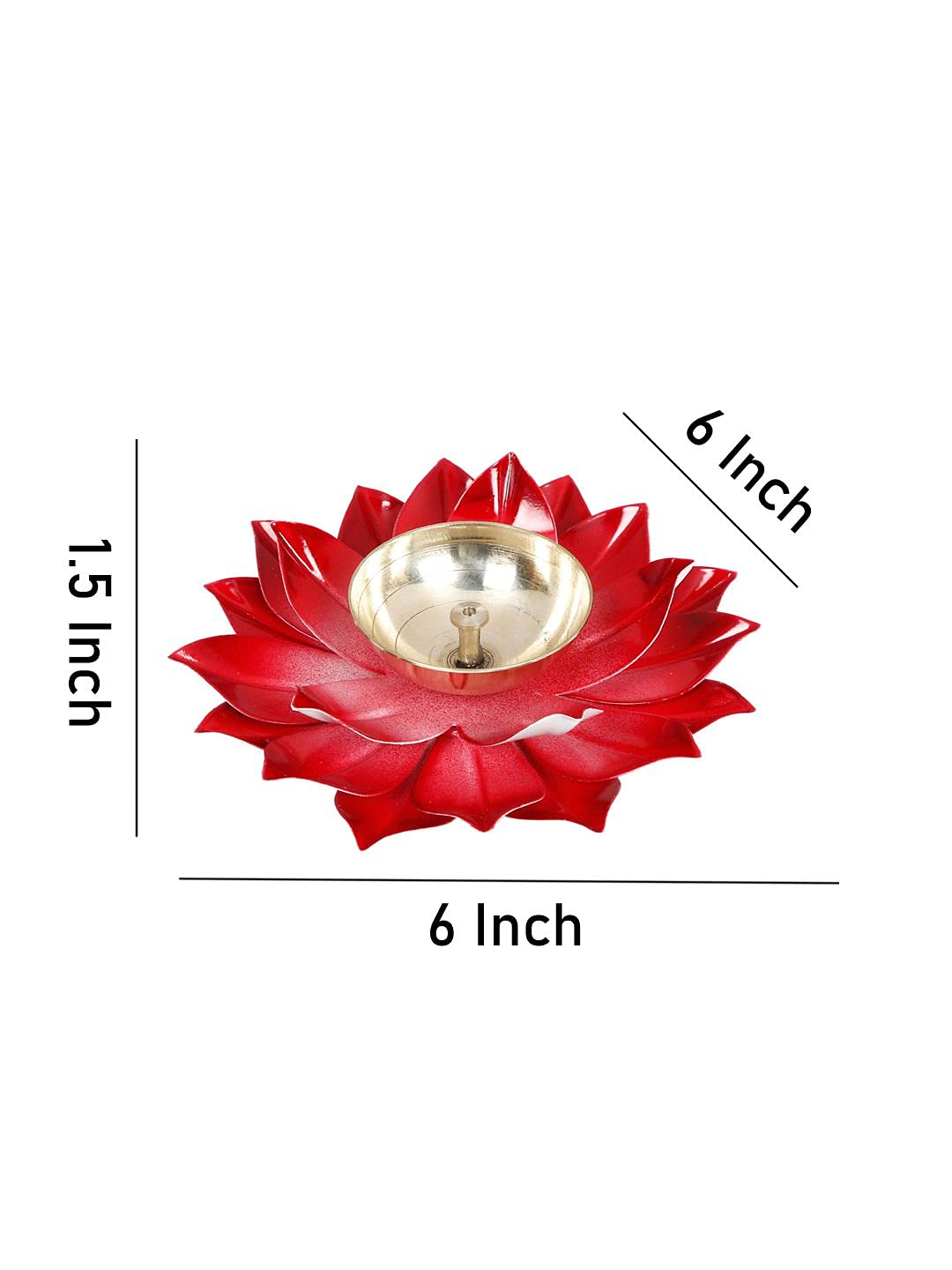 Collectible India Lotus Diya Pooja Oil Lamp - Diwali Home Decoration Items,Large Metal Handpainted Deepak -Home Temple Puja Articles Decor (Red 5.5 X 1.5 Inch) – view 5