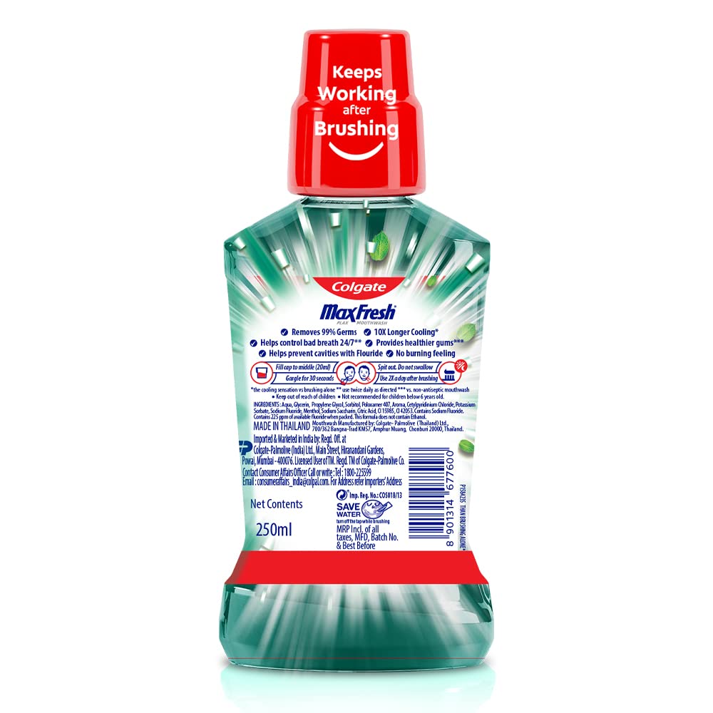 Colgate Maxfresh Plax Antibacterial Mouthwash, 24/7 Fresh Breath - Freshmint, 750ml (250ml x 3) (Pack of 3) – view 5
