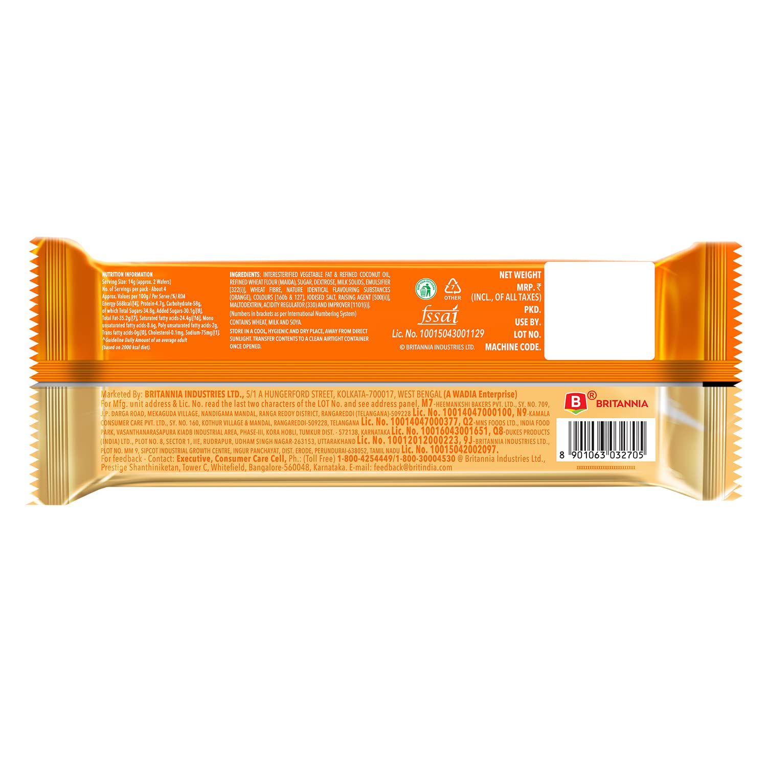 Britannia Treat Crème Wafers - Orange Flavoured Wafer Biscuit – view 2