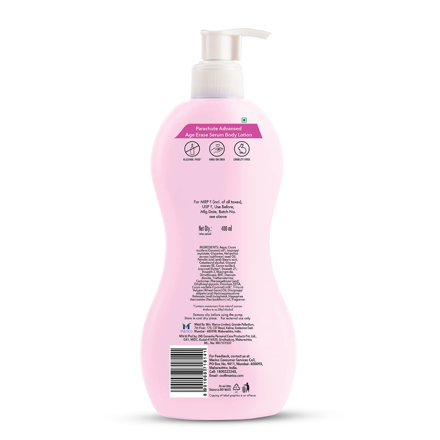 Parachute Advansed Body Lotion for Women, Age Erase Serum, Anti-Aging, Retinol, Coconut Milk, 100% Natural, All Skin Type, 400ml – view 8