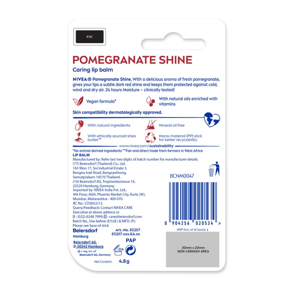 NIVEA Shine Caring Lip Balm, Pomegranate, 4.8g – view 3